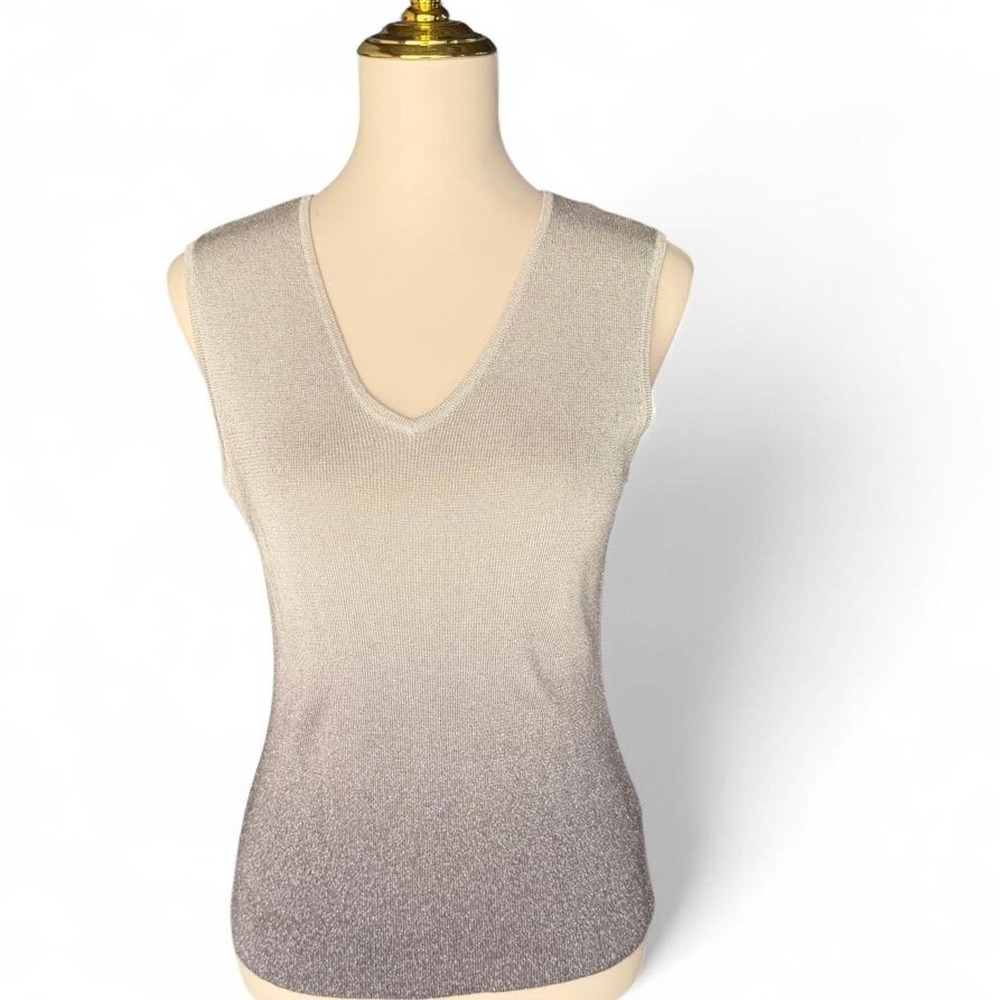 Jones New York Collection Silver Metallic Ombré V-Neck Knit Tank Top Medium